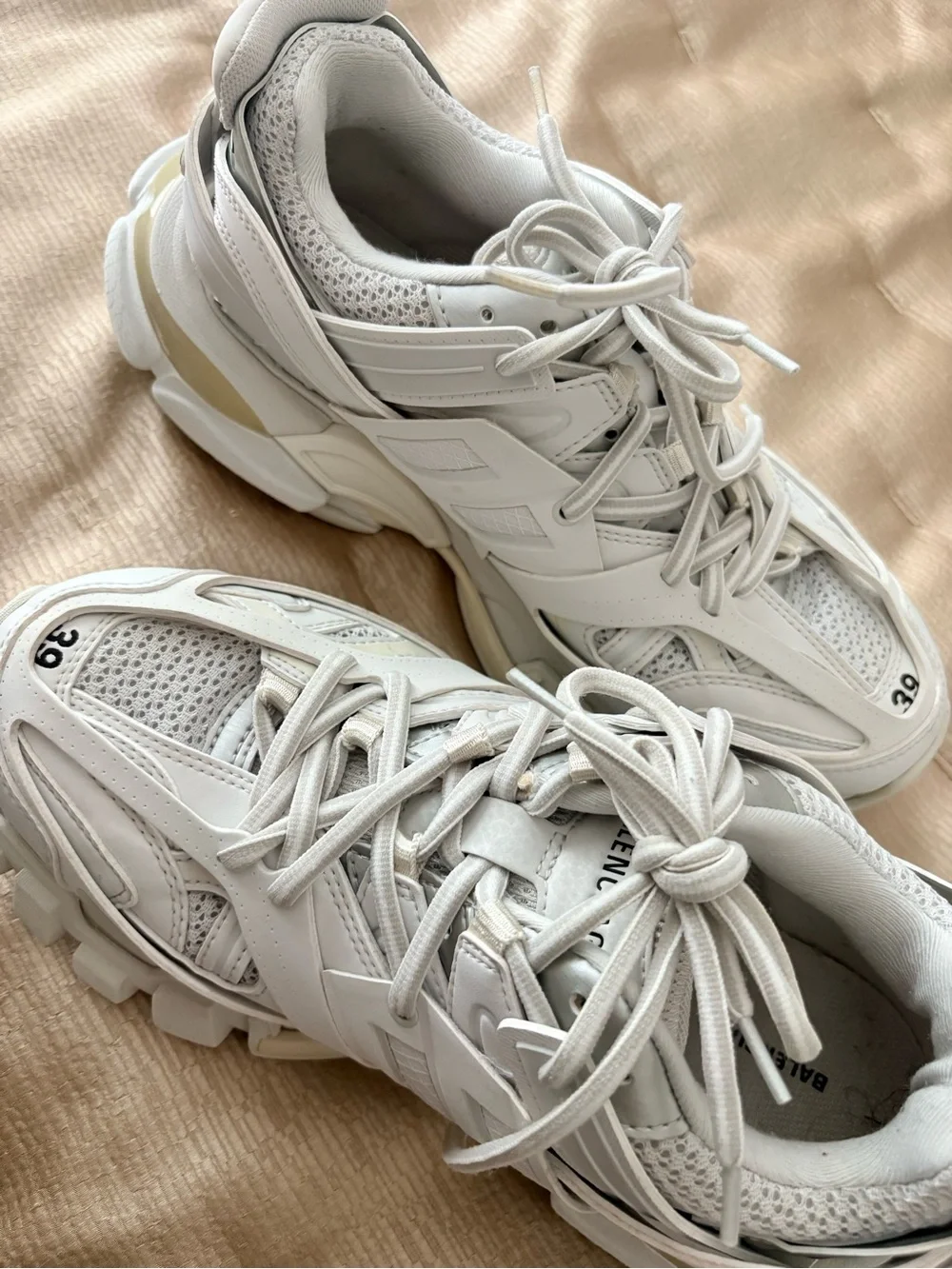 Balenciaga Off-White/Taupe Track-Style Chunky Sneakers